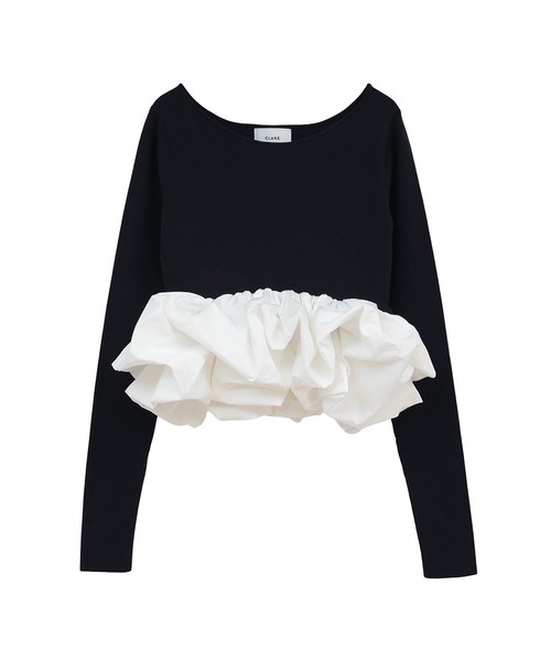 CLANE（クラネ）の「【CLANE/クラネ】W BALLOON SHORT KNIT TOPS/ダブルバルーンショートニットトップス（Tシャツ/カットソー・レディース・ブラック/ホワイト/ネイビー・2）」の3枚目の写真