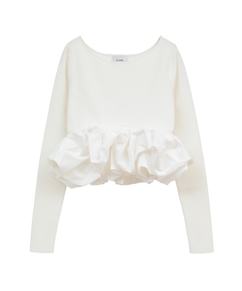 CLANE（クラネ）の「【CLANE/クラネ】W BALLOON SHORT KNIT TOPS/ダブルバルーンショートニットトップス（Tシャツ/カットソー・レディース・ブラック/ホワイト/ネイビー・2）」の2枚目の写真