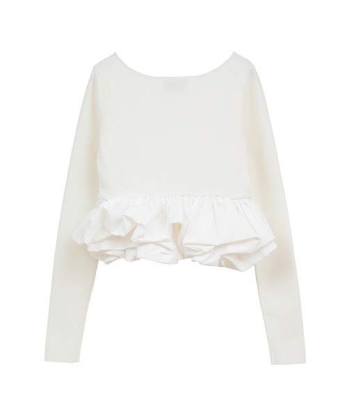 CLANE（クラネ）の「【CLANE/クラネ】W BALLOON SHORT KNIT TOPS/ダブルバルーンショートニットトップス（Tシャツ/カットソー・レディース・ブラック/ホワイト/ネイビー・2）」の9枚目の写真