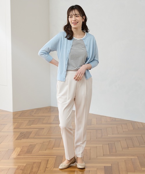 Honeys(ハニーズ)の「【UVカット】半袖オーガニックボーダーT(Tシャツ/カットソー・レディース・ブラック×ベージュ/ホワイト×ネイビー/ホワイト×レッド/ホワイト×グリーン/ホワイト×ブラウン・L/LL/M/S)」の7枚目の写真