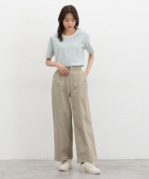 Honeys(ハニーズ)の「【UVカット】半袖オーガニックボーダーT(Tシャツ/カットソー・レディース・ブラック×ベージュ/ホワイト×ネイビー/ホワイト×レッド/ホワイト×グリーン/ホワイト×ブラウン・L/LL/M/S)」の11枚目の写真