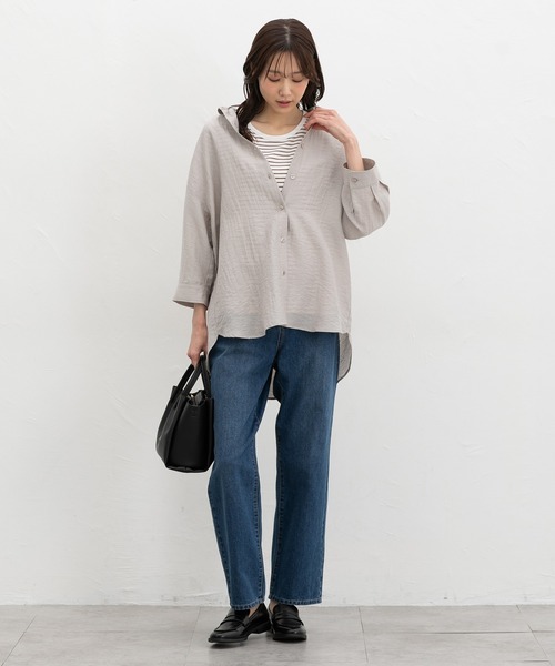 Honeys(ハニーズ)の「【UVカット】半袖オーガニックボーダーT(Tシャツ/カットソー・レディース・ブラック×ベージュ/ホワイト×ネイビー/ホワイト×レッド/ホワイト×グリーン/ホワイト×ブラウン・L/LL/M/S)」の13枚目の写真