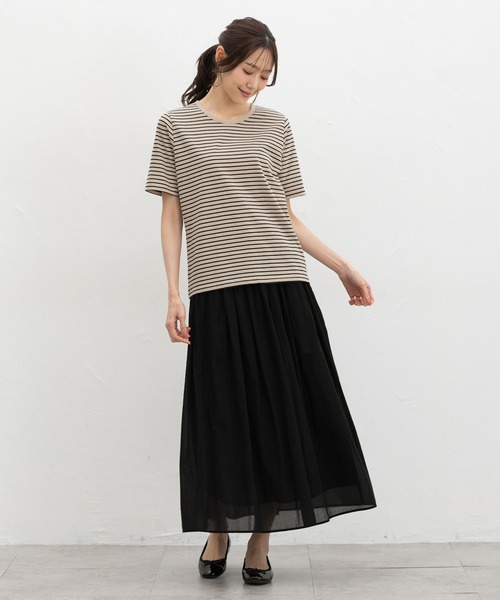 Honeys(ハニーズ)の「【UVカット】半袖オーガニックボーダーT(Tシャツ/カットソー・レディース・ブラック×ベージュ/ホワイト×ネイビー/ホワイト×レッド/ホワイト×グリーン/ホワイト×ブラウン・L/LL/M/S)」の14枚目の写真