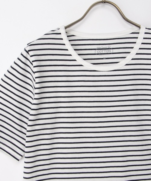 Honeys(ハニーズ)の「【UVカット】半袖オーガニックボーダーT(Tシャツ/カットソー・レディース・ブラック×ベージュ/ホワイト×ネイビー/ホワイト×レッド/ホワイト×グリーン/ホワイト×ブラウン・L/LL/M/S)」の16枚目の写真