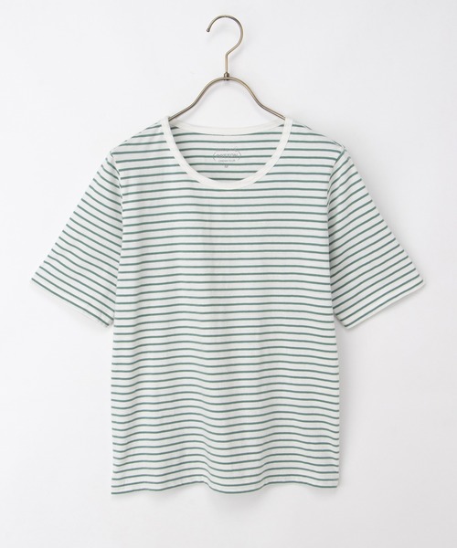 Honeys(ハニーズ)の「【UVカット】半袖オーガニックボーダーT(Tシャツ/カットソー・レディース・ブラック×ベージュ/ホワイト×ネイビー/ホワイト×レッド/ホワイト×グリーン/ホワイト×ブラウン・L/LL/M/S)」の19枚目の写真