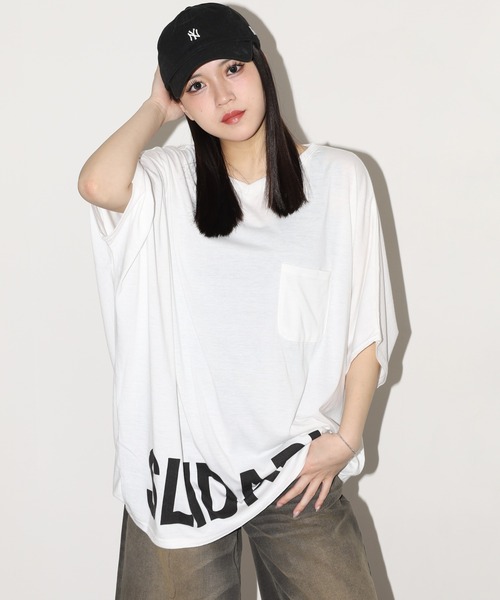 FUNALIVE（ファンアライブ）の「前後BIGロゴVネックドルマンT 半端袖（Tシャツ/カットソー・レディース・ホワイト/カーキ/ブラック・L）」の2枚目の写真