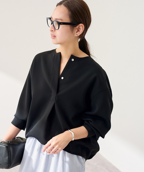 FRAMeWORK(フレームワーク)の「≪WEB限定 / 追加≫ライトダブルクロスコクーンブラウス(シャツ/ブラウス・レディース・ブラック/ベージュ・FREE)」の6枚目の写真