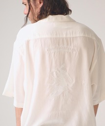 ADAMPATEK/tiger embroidery short sleeve shirt/刺繍入りテンセルオープンカラーシャツ