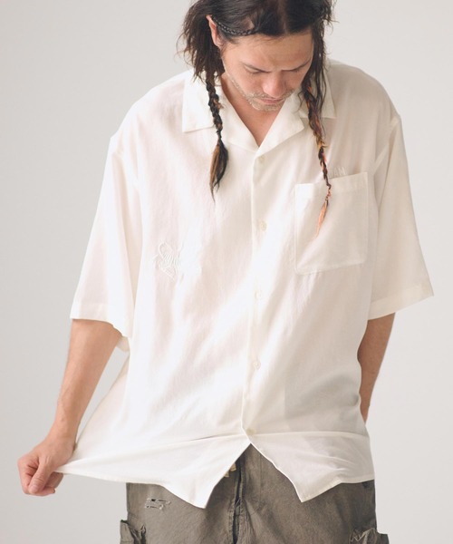 ADAM PATEK(アダムパテック)の「ADAMPATEK/tiger embroidery short sleeve shirt/刺繍入りテンセルオープンカラーシャツ(シャツ/ブラウス・メンズ・ピンク/ホワイト/ブラック・2/1)」の8枚目の写真