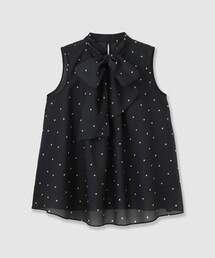 【セットアップ対応商品】オーガンジードットプリントリボンブラウス