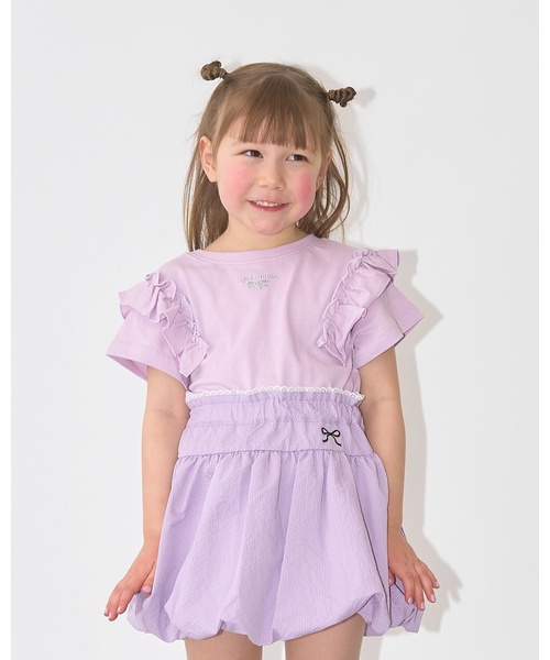 Lycee mine（リセマイン）の「【綿100％】 【速乾・UV・型崩れしない】【どっちが前でもOK】フリルAラインチュニックTシャツ（Tシャツ/カットソー・キッズ・ネイビー/ライトピンク/ミント/ブルーグレー/ラベンダー/オフホワイト・110cm/130cm/150cm/100cm/90cm/140cm/120cm）」の5枚目の写真