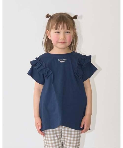 Lycee mine（リセマイン）の「【綿100％】 【速乾・UV・型崩れしない】【どっちが前でもOK】フリルAラインチュニックTシャツ（Tシャツ/カットソー・キッズ・ネイビー/ライトピンク/ミント/ブルーグレー/ラベンダー/オフホワイト・110cm/130cm/150cm/100cm/90cm/140cm/120cm）」の4枚目の写真