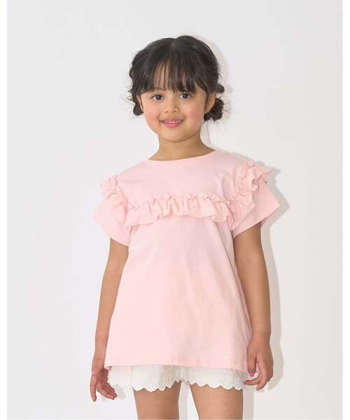 Lycee mine（リセマイン）の「【綿100％】 【速乾・UV・型崩れしない】【どっちが前でもOK】フリルAラインチュニックTシャツ（Tシャツ/カットソー・キッズ・ネイビー/ライトピンク/ミント/ブルーグレー/ラベンダー/オフホワイト・110cm/130cm/150cm/100cm/90cm/140cm/120cm）」の6枚目の写真