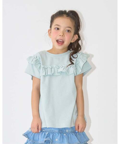 Lycee mine（リセマイン）の「【綿100％】 【速乾・UV・型崩れしない】【どっちが前でもOK】フリルAラインチュニックTシャツ（Tシャツ/カットソー・キッズ・ネイビー/ライトピンク/ミント/ブルーグレー/ラベンダー/オフホワイト・110cm/130cm/150cm/100cm/90cm/140cm/120cm）」の3枚目の写真
