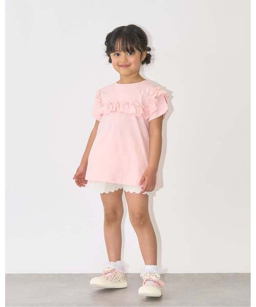 Lycee mine（リセマイン）の「【綿100％】 【速乾・UV・型崩れしない】【どっちが前でもOK】フリルAラインチュニックTシャツ（Tシャツ/カットソー・キッズ・ネイビー/ライトピンク/ミント/ブルーグレー/ラベンダー/オフホワイト・110cm/130cm/150cm/100cm/90cm/140cm/120cm）」の22枚目の写真