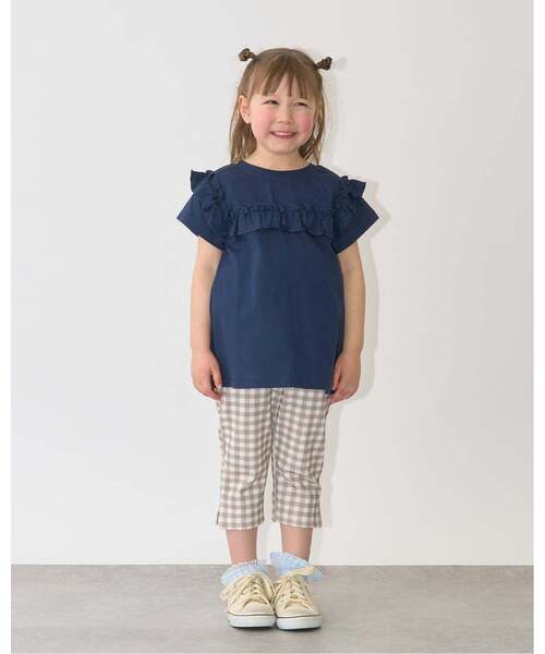 Lycee mine（リセマイン）の「【綿100％】 【速乾・UV・型崩れしない】【どっちが前でもOK】フリルAラインチュニックTシャツ（Tシャツ/カットソー・キッズ・ネイビー/ライトピンク/ミント/ブルーグレー/ラベンダー/オフホワイト・110cm/130cm/150cm/100cm/90cm/140cm/120cm）」の13枚目の写真