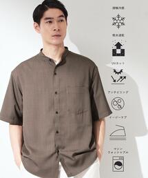THE SHOP TK | LITE TEX バンドカラー半袖シャツ 接触冷感/吸水速乾/UVカット/アンチピリング/イージーケア/洗濯機OK/セットアップ可(シャツ/ブラウス)