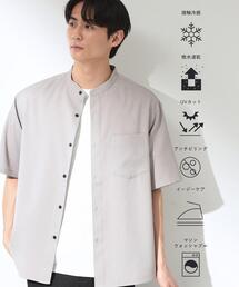THE SHOP TK | LITE TEX バンドカラー半袖シャツ 接触冷感/吸水速乾/UVカット/アンチピリング/イージーケア/洗濯機OK/セットアップ可(シャツ/ブラウス)