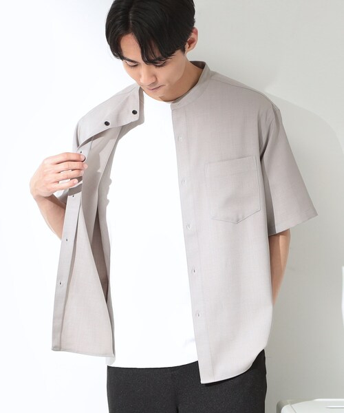 THE SHOP TK (ザ ショップ ティーケー )の「LITE TEX バンドカラー半袖シャツ 接触冷感/吸水速乾/UVカット/アンチピリング/イージーケア/洗濯機OK/セットアップ可(シャツ/ブラウス・メンズ・ライトグレー/ダークブラウン/ブルー・02/03/04)」の15枚目の写真