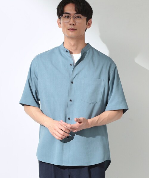 THE SHOP TK (ザ ショップ ティーケー )の「LITE TEX バンドカラー半袖シャツ 接触冷感/吸水速乾/UVカット/アンチピリング/イージーケア/洗濯機OK/セットアップ可(シャツ/ブラウス・メンズ・ライトグレー/ダークブラウン/ブルー・02/03/04)」の19枚目の写真