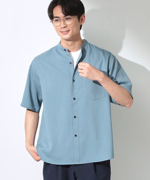 THE SHOP TK (ザ ショップ ティーケー )の「LITE TEX バンドカラー半袖シャツ 接触冷感/吸水速乾/UVカット/アンチピリング/イージーケア/洗濯機OK/セットアップ可(シャツ/ブラウス・メンズ・ライトグレー/ダークブラウン/ブルー・02/03/04)」の20枚目の写真