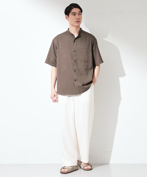 THE SHOP TK (ザ ショップ ティーケー )の「LITE TEX バンドカラー半袖シャツ 接触冷感/吸水速乾/UVカット/アンチピリング/イージーケア/洗濯機OK/セットアップ可(シャツ/ブラウス・メンズ・ライトグレー/ダークブラウン/ブルー・02/03/04)」の4枚目の写真