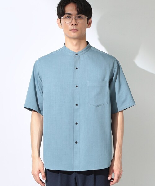 THE SHOP TK (ザ ショップ ティーケー )の「LITE TEX バンドカラー半袖シャツ 接触冷感/吸水速乾/UVカット/アンチピリング/イージーケア/洗濯機OK/セットアップ可(シャツ/ブラウス・メンズ・ライトグレー/ダークブラウン/ブルー・02/03/04)」の6枚目の写真