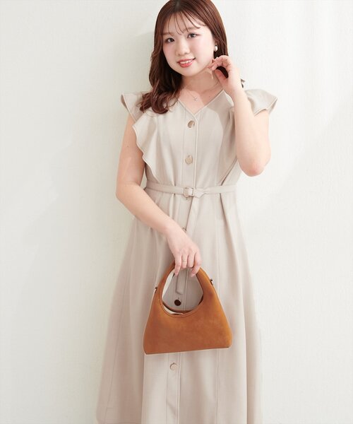 セール】〈canami〉配色ステッチラッフル袖ワンピース（ワンピース