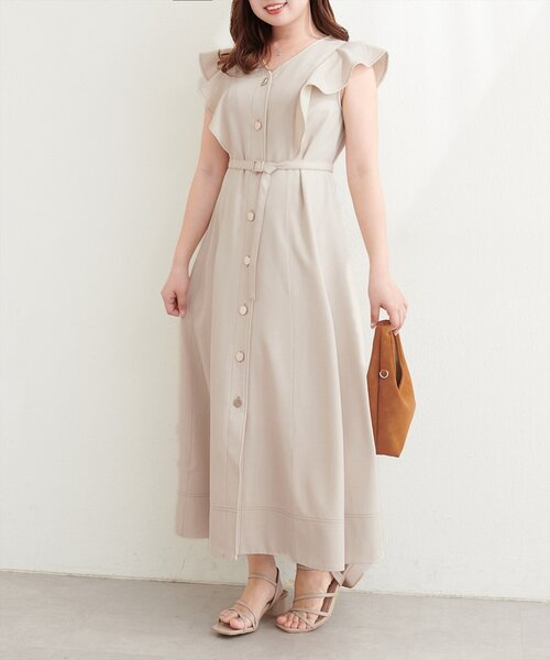 セール】〈canami〉配色ステッチラッフル袖ワンピース（ワンピース