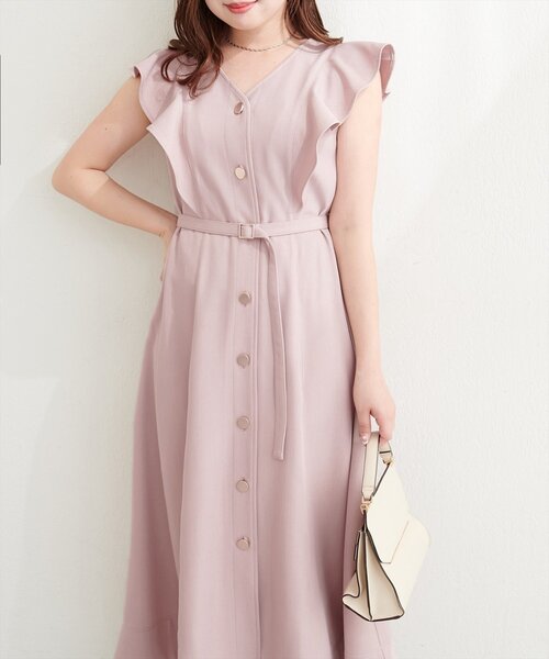 natural couture(ナチュラルクチュール)の「〈canami〉配色ステッチラッフル袖ワンピース(ワンピース・レディース・ネイビー/ピンク/ライトベージュ/チャコールグレー・FREE)」の15枚目の写真