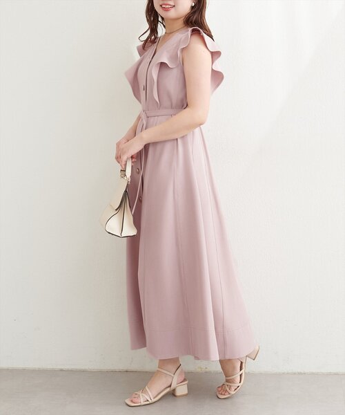 セール】〈canami〉配色ステッチラッフル袖ワンピース（ワンピース