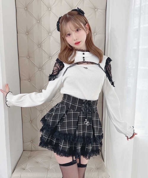 MA*RS(アメーバーマーズ)の「レースアップ2段フリルスカパン(スカート・レディース・ブラック×ホワイト/ブラック/ブラック×ブラック・FREE)」の3枚目の写真