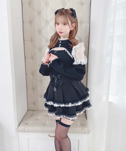 MA*RS(アメーバーマーズ)の「レースアップ2段フリルスカパン(スカート・レディース・ブラック×ホワイト/ブラック/ブラック×ブラック・FREE)」の7枚目の写真