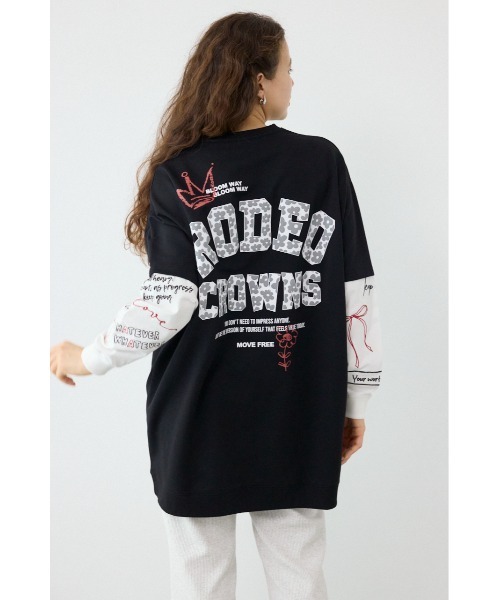 RODEO CROWNS WIDE BOWL(ロデオクラウンズワイドボウル)の「フェイクレイヤードフラワーロゴワンピース(ワンピース・レディース・ピンク/ブラック/グレー×ホワイト・FREE)」の2枚目の写真