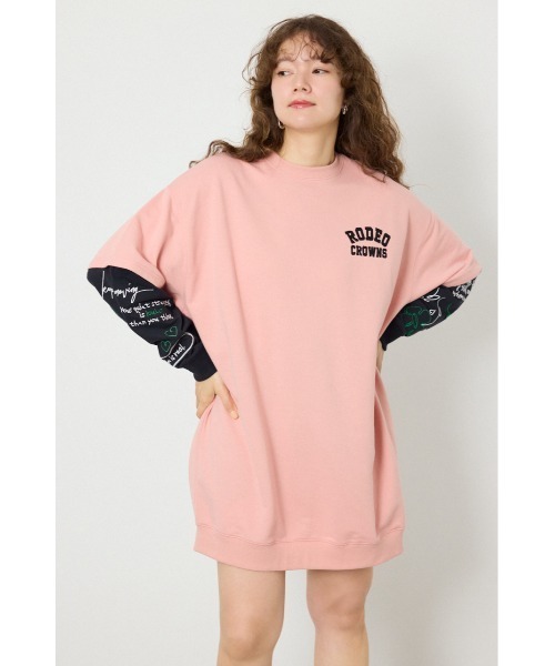RODEO CROWNS WIDE BOWL(ロデオクラウンズワイドボウル)の「フェイクレイヤードフラワーロゴワンピース(ワンピース・レディース・ピンク/ブラック/グレー×ホワイト・FREE)」の4枚目の写真