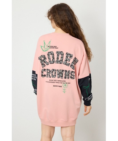 RODEO CROWNS WIDE BOWL(ロデオクラウンズワイドボウル)の「フェイクレイヤードフラワーロゴワンピース(ワンピース・レディース・ピンク/ブラック/グレー×ホワイト・FREE)」の6枚目の写真