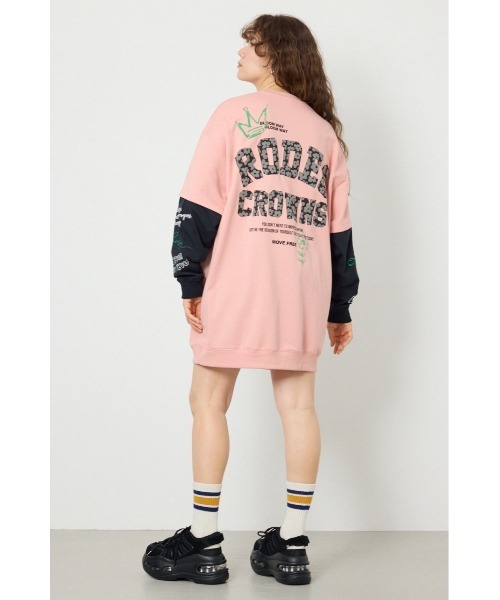 RODEO CROWNS WIDE BOWL(ロデオクラウンズワイドボウル)の「フェイクレイヤードフラワーロゴワンピース(ワンピース・レディース・ピンク/ブラック/グレー×ホワイト・FREE)」の8枚目の写真