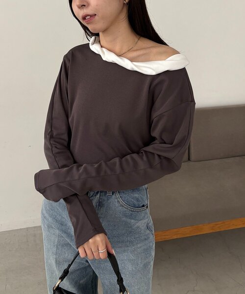 CAPRICIEUX LE'MAGE（カプリシューレマージュ）の「バルーンネックロンT（Tシャツ/カットソー・レディース・ホワイト/ブラック/チャコールグレー・FREE）」の3枚目の写真