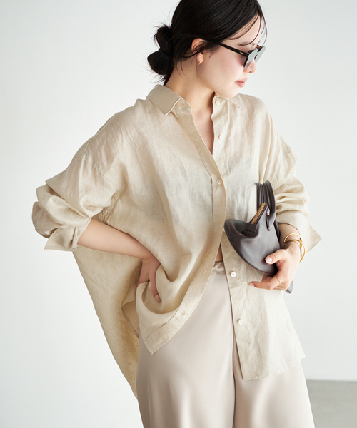 plage（プラージュ）の「Linen Tent Line シャツ（シャツ/ブラウス・レディース・ベージュ/ブルー系その他/ホワイト・FREE）」の2枚目の写真