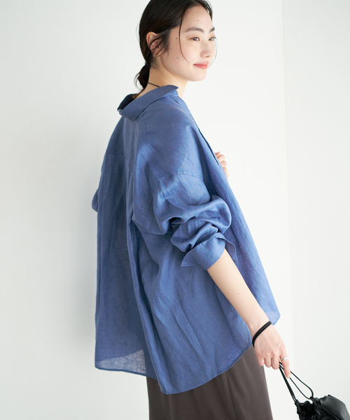 plage（プラージュ）の「Linen Tent Line シャツ（シャツ/ブラウス・レディース・ベージュ/ブルー系その他/ホワイト・FREE）」の3枚目の写真