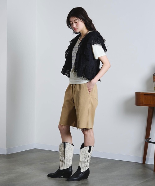 ROSE BUD（ローズバッド）の「HALF DENIM/CHINO PANTS（その他パンツ・レディース・ベージュ/ライトインディゴブルー・ONE SIZE）」の6枚目の写真