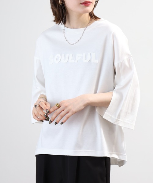 BRODIAEA(ブローディア)の「BRODIAEA SOULFUL立体ロゴ5分袖Tシャツ 日本製(Tシャツ/カットソー・レディース・ブラック/オフホワイト・40)」の3枚目の写真