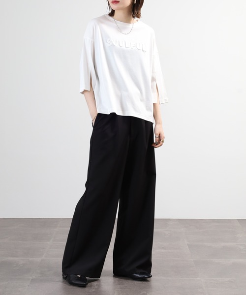 BRODIAEA(ブローディア)の「BRODIAEA SOULFUL立体ロゴ5分袖Tシャツ 日本製(Tシャツ/カットソー・レディース・ブラック/オフホワイト・40)」の8枚目の写真