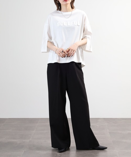 BRODIAEA(ブローディア)の「BRODIAEA SOULFUL立体ロゴ5分袖Tシャツ 日本製(Tシャツ/カットソー・レディース・ブラック/オフホワイト・40)」の9枚目の写真