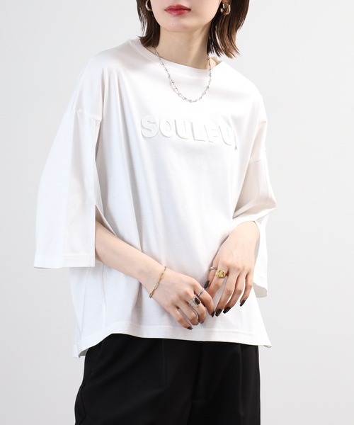 BRODIAEA(ブローディア)の「BRODIAEA SOULFUL立体ロゴ5分袖Tシャツ 日本製(Tシャツ/カットソー・レディース・ブラック/オフホワイト・40)」の6枚目の写真