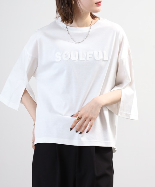 BRODIAEA(ブローディア)の「BRODIAEA SOULFUL立体ロゴ5分袖Tシャツ 日本製(Tシャツ/カットソー・レディース・ブラック/オフホワイト・40)」の7枚目の写真