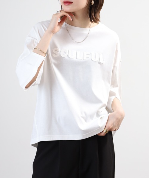 BRODIAEA(ブローディア)の「BRODIAEA SOULFUL立体ロゴ5分袖Tシャツ 日本製(Tシャツ/カットソー・レディース・ブラック/オフホワイト・40)」の5枚目の写真