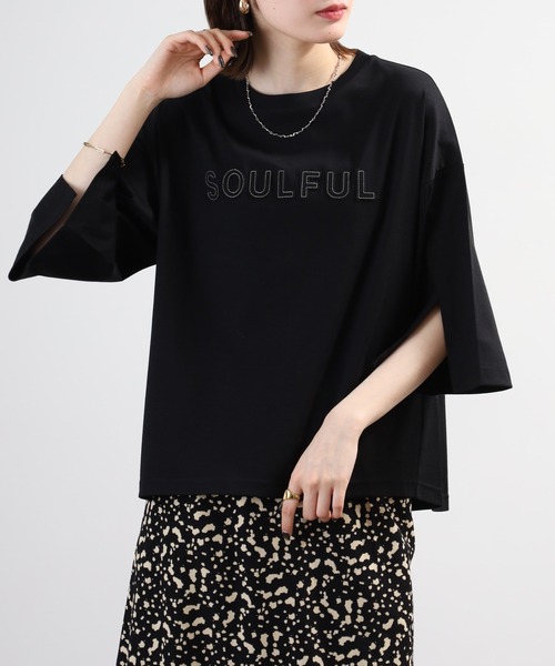BRODIAEA(ブローディア)の「BRODIAEA SOULFUL立体ロゴ5分袖Tシャツ 日本製(Tシャツ/カットソー・レディース・ブラック/オフホワイト・40)」の12枚目の写真
