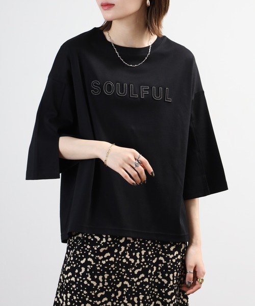 BRODIAEA(ブローディア)の「BRODIAEA SOULFUL立体ロゴ5分袖Tシャツ 日本製(Tシャツ/カットソー・レディース・ブラック/オフホワイト・40)」の13枚目の写真