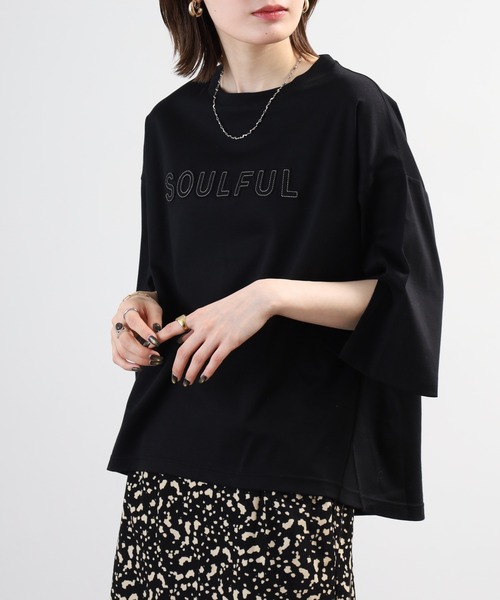 BRODIAEA(ブローディア)の「BRODIAEA SOULFUL立体ロゴ5分袖Tシャツ 日本製(Tシャツ/カットソー・レディース・ブラック/オフホワイト・40)」の10枚目の写真